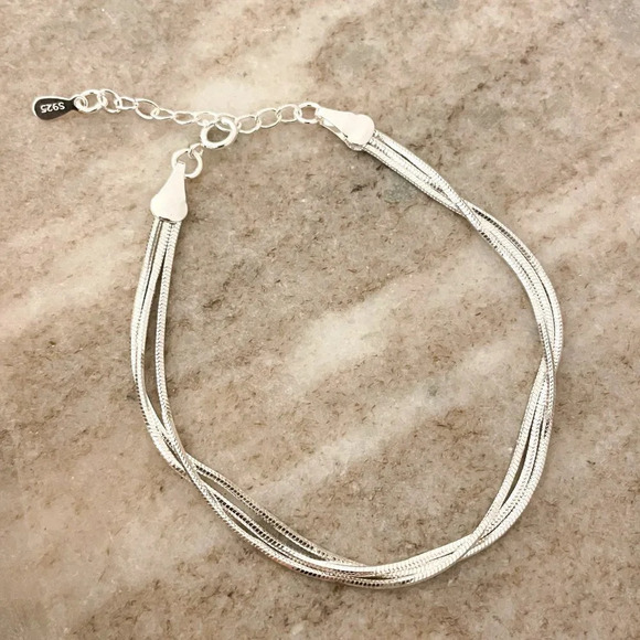 925 Sterling Silver Multi-Layer Triple Layer Bracelet Dainty Minimalist - Picture 1 of 4